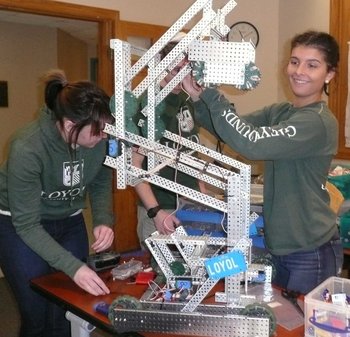 Students building robot