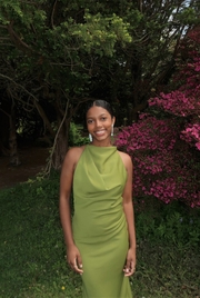 Terrene Obuah in an elegant green gown