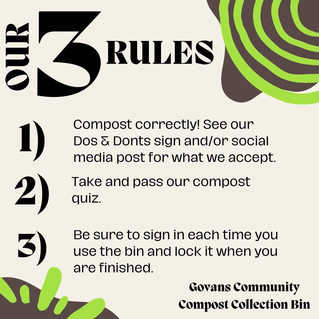 Graphic showing the 3 rules of participating in composting