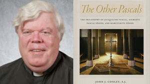 Headshot of Fr. Conley and the cover of his book