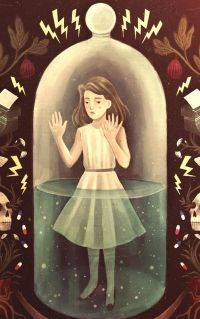 illustration of a girl in a glass jar