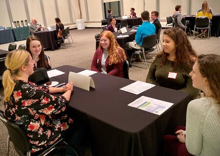 Sarah Miller, Morgan Stanley, speaking with students at the 2019 Career Night