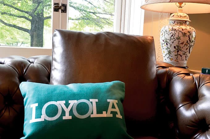 Loyola pillow on couch