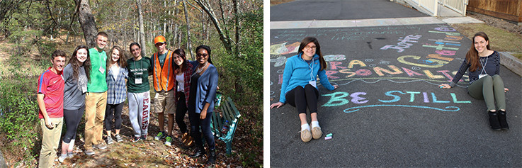 Ignite Retreat group and girls sitting next to chalk art work at Loyola Retreat Center