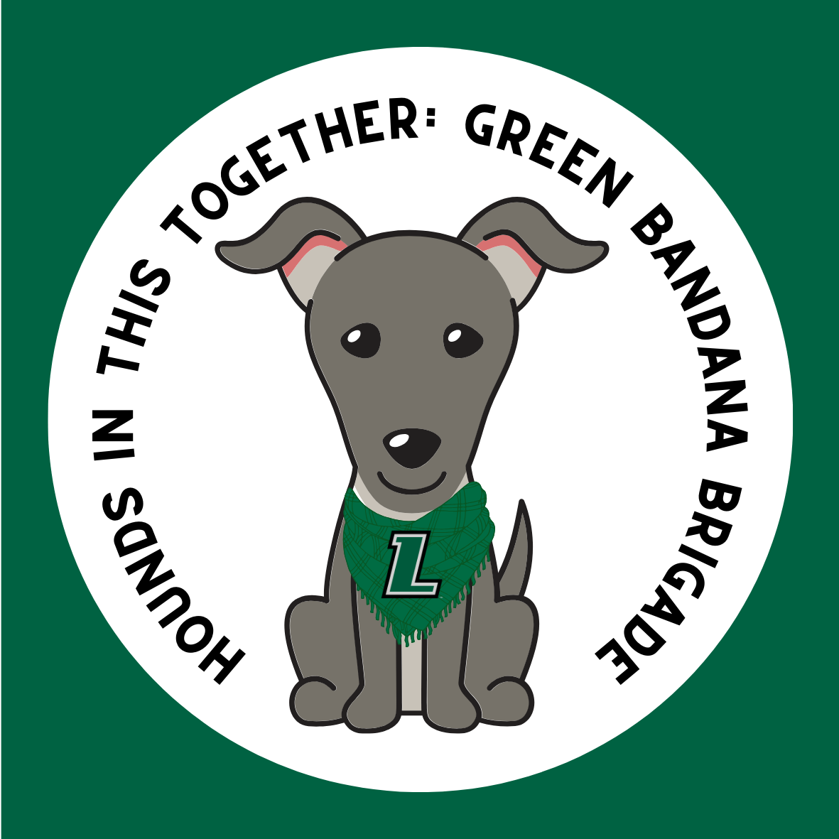 Animated dog wearing a green bandana