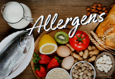 top eight food allergens with text that reads, "allergens"