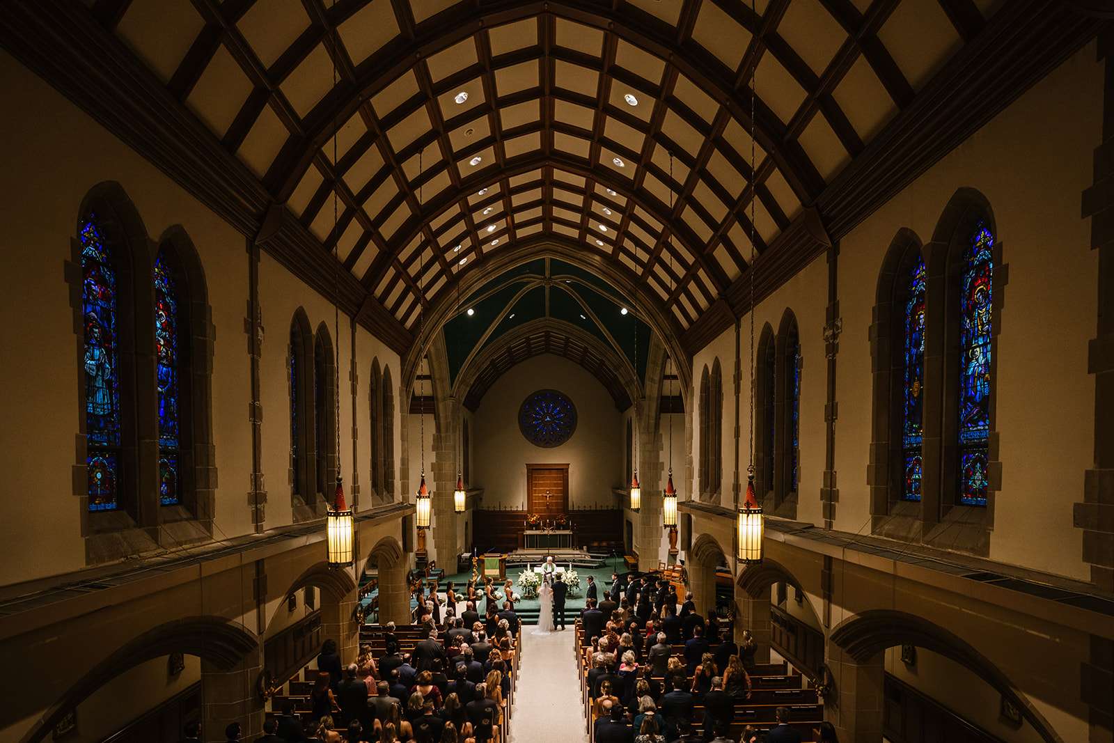 Aerial image of a wedding in Alumni Chapel. Urban Row photo #515