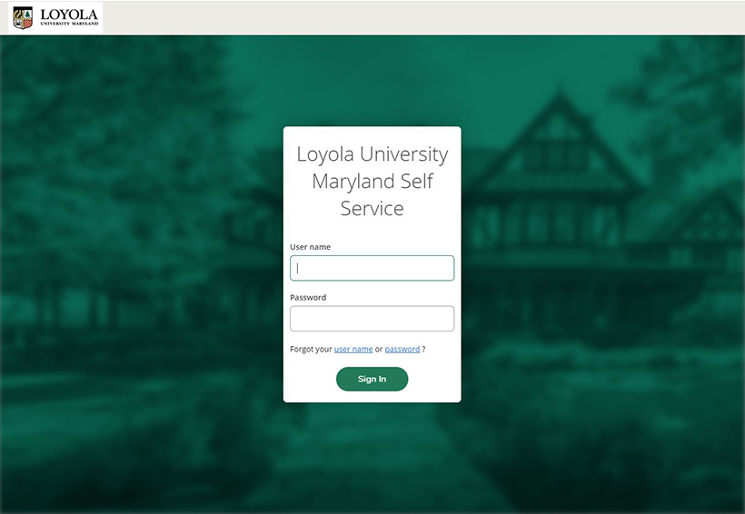 Screenshot of Financial Aid Self-Service login page