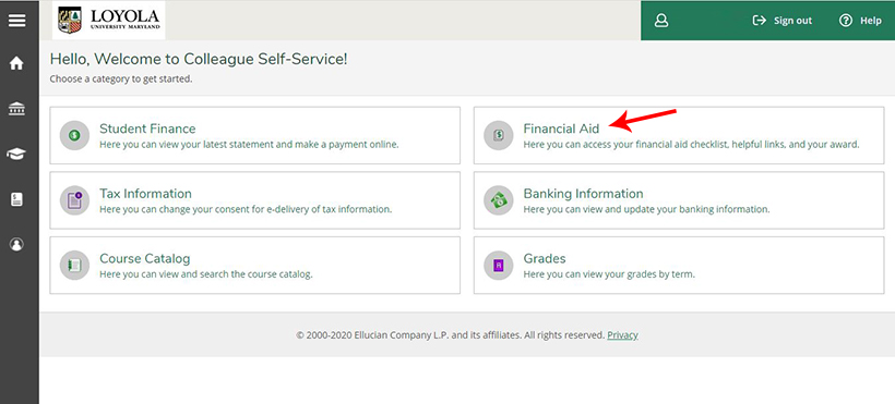 Screenshot showing where to access financial aid information