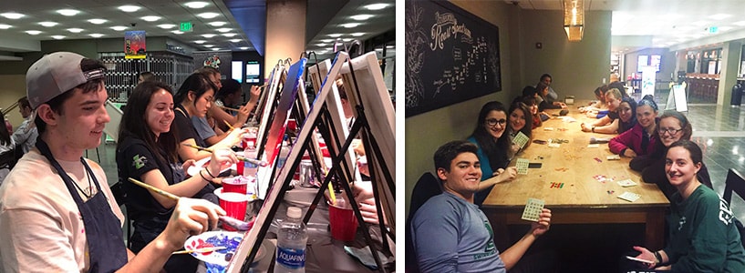 Students at Late Night events, including paint night and bingo