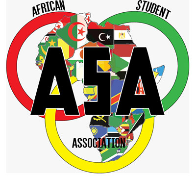 African Student Association (ASA) logo featuring Africa with its countries' flags and red, green, and yellow circles