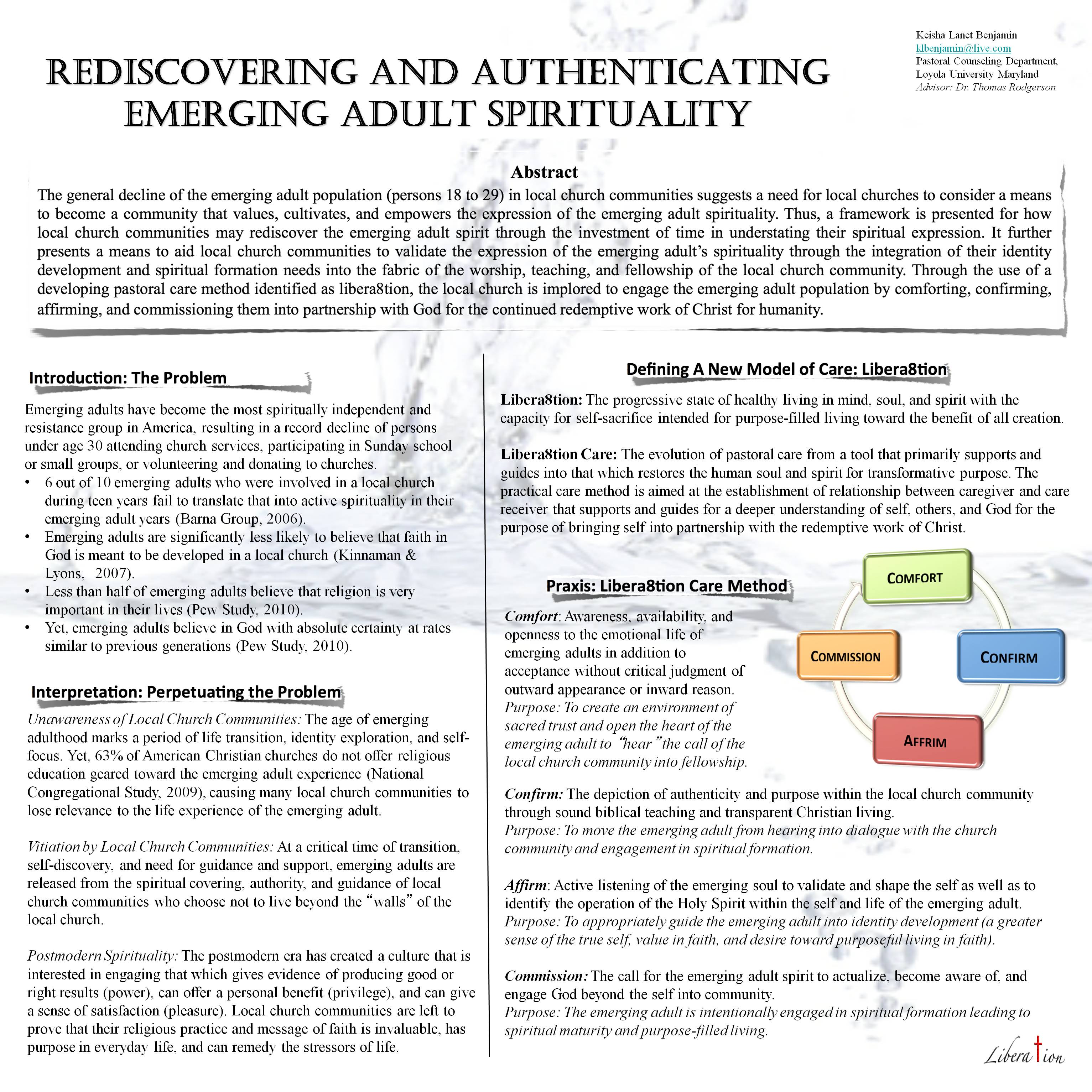 Poster image:   Rediscovering and Authenticating the Emerging Adult Spirit
