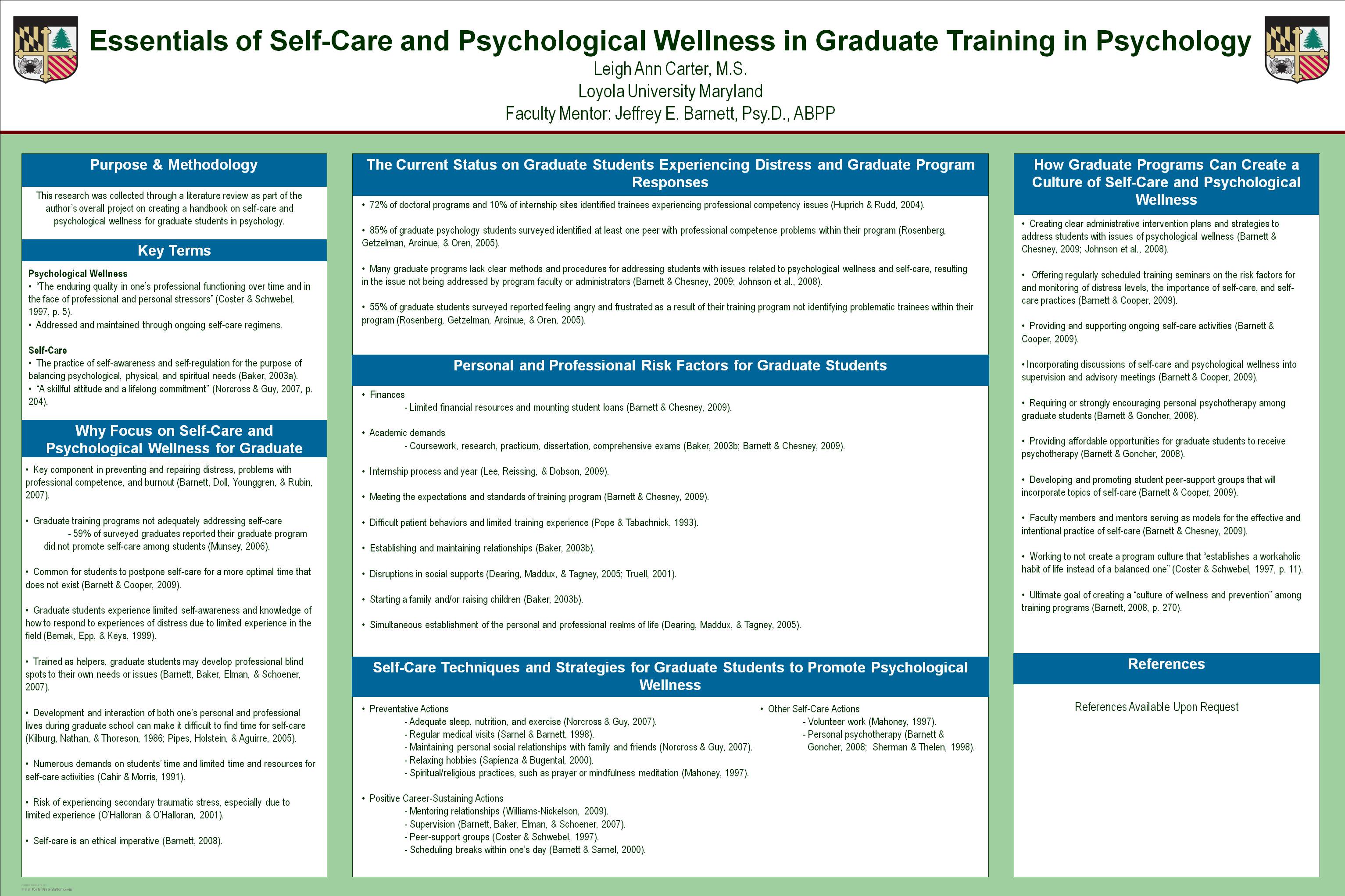 Poster image: Essentials of Self-Care and Psychological Wellness in Graduate Training in Psychology