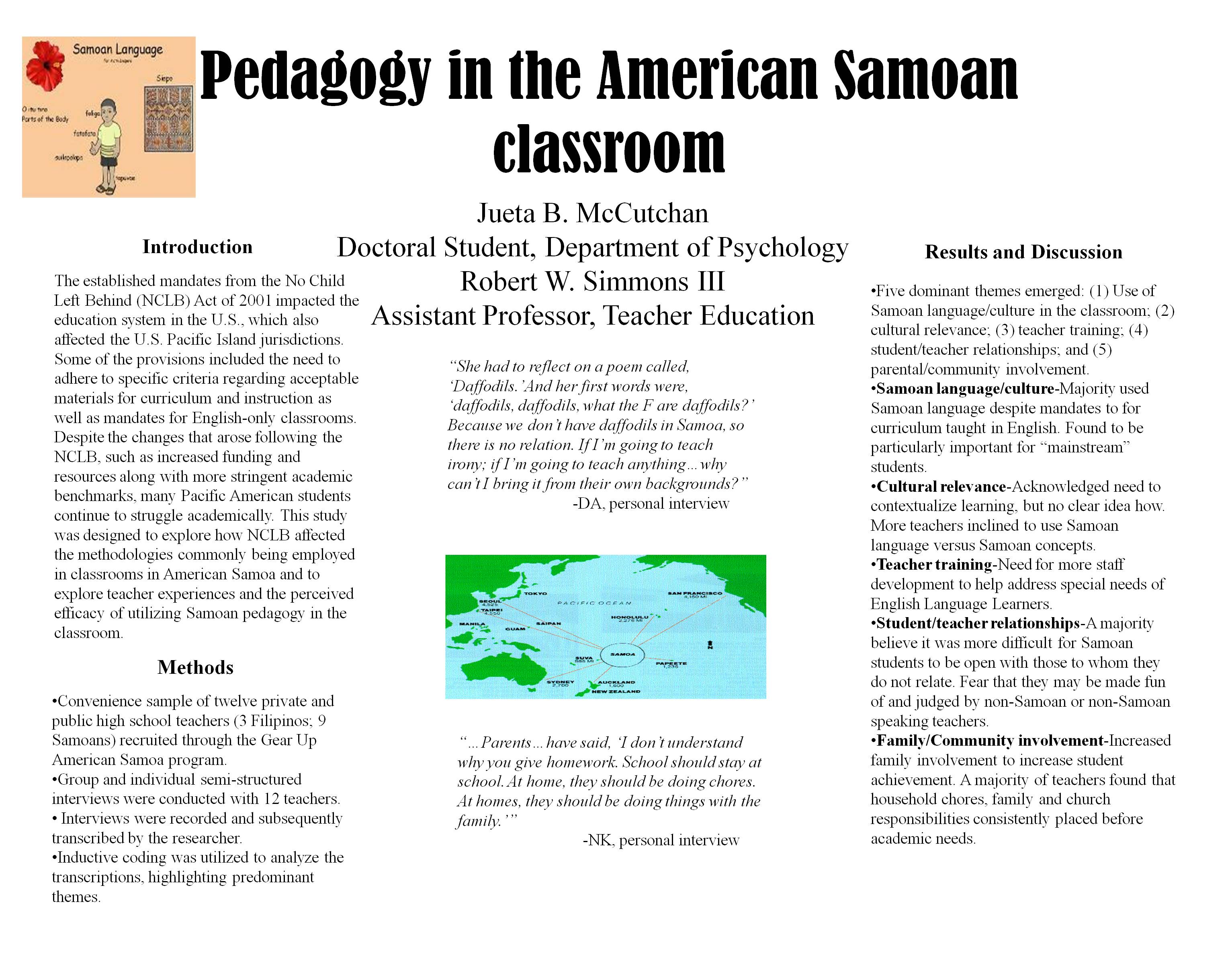 Poster image: The Use of Samoan Pedagogy in the American Samoa Classroom