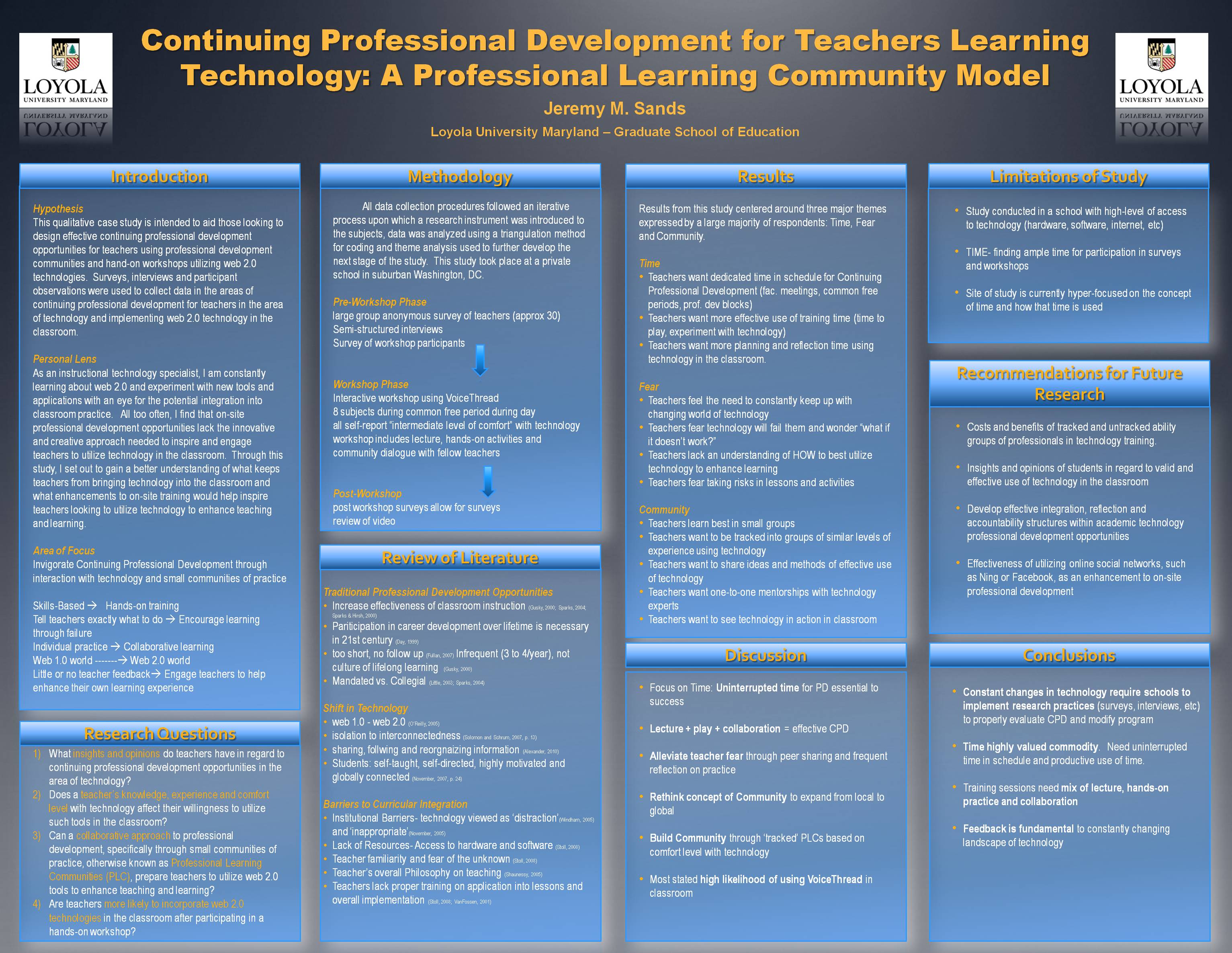 Poster image: Instructional Technology and Continuing Professional Development Opportunities for Teachers:  A Professional Learning Community Model