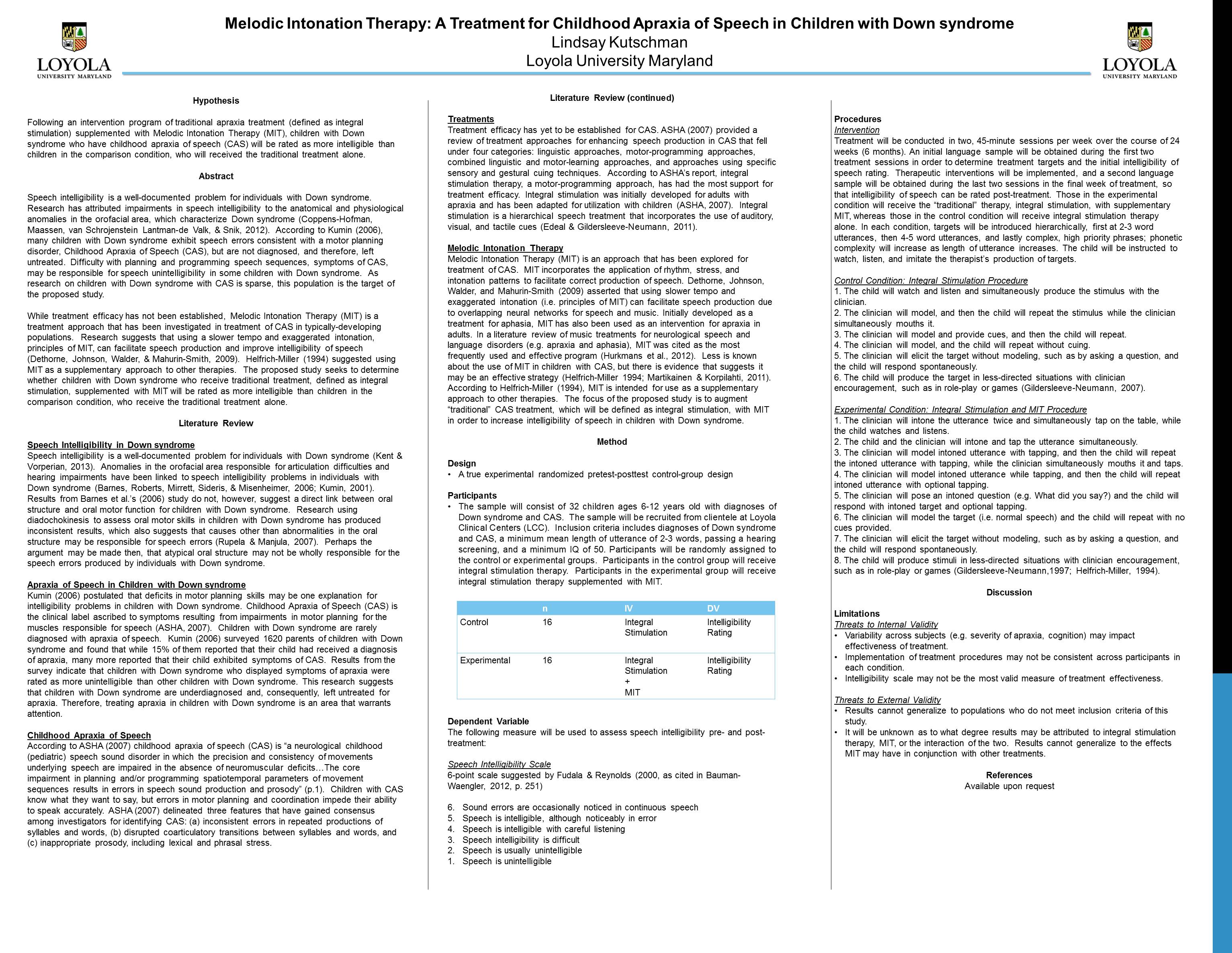 poster image: 'Melodic Intonation Therapy: A Treatment for Childhood Aprazia of Speech in Children with Down Syndrome'