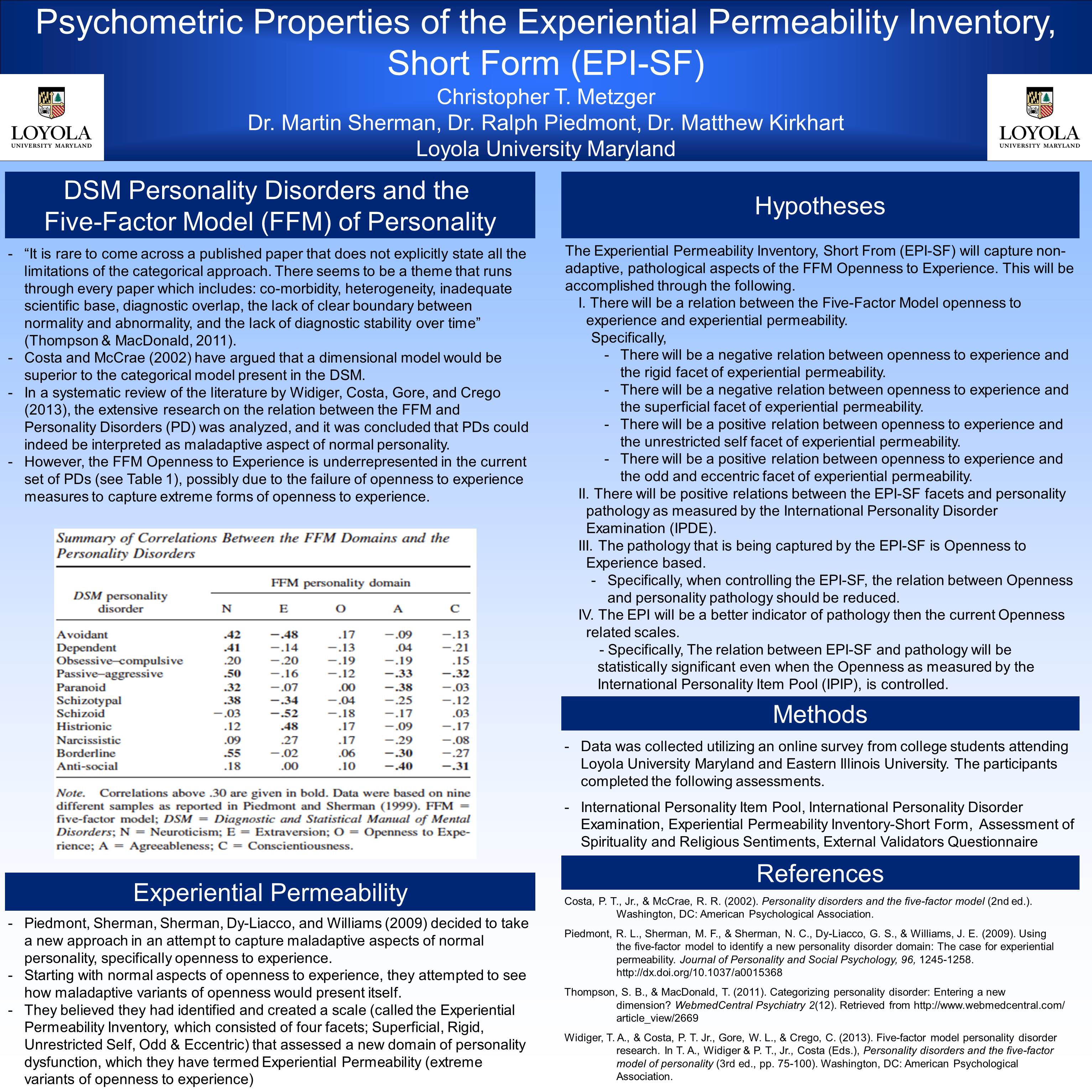 poster image: 'Psychometric Properties of the Experimental Permeability Inventory Short Form'