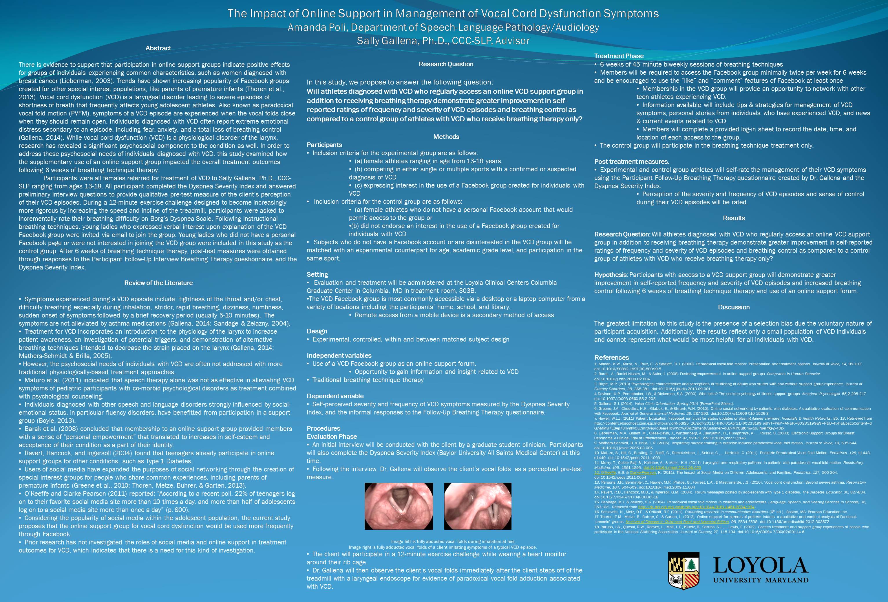 poster image: 'The Impact of Online Support in Management of Vocal Cord Dysfunction Symptoms'