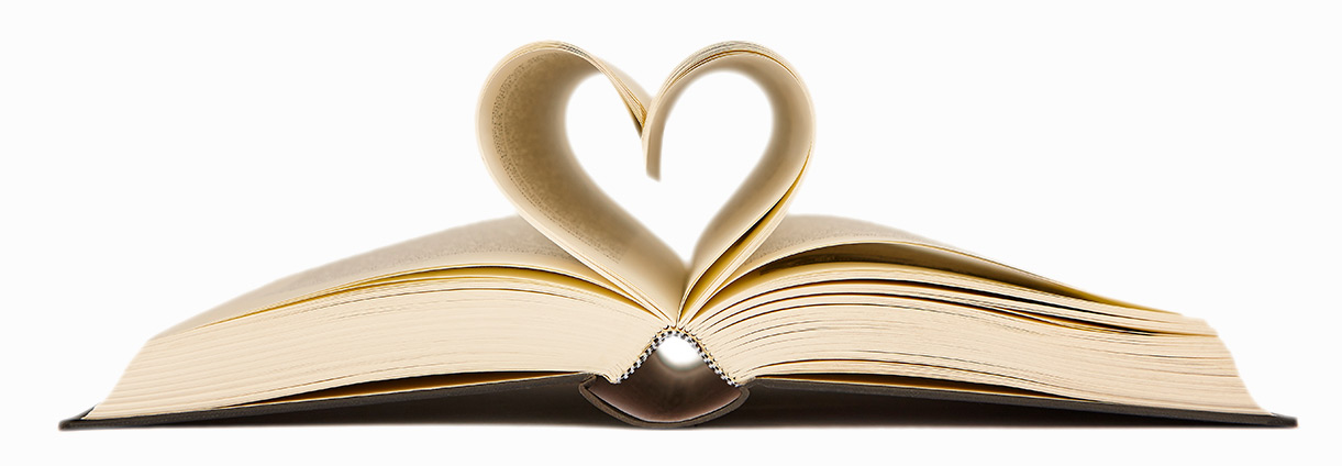 A book with it's pages curled up into a heart