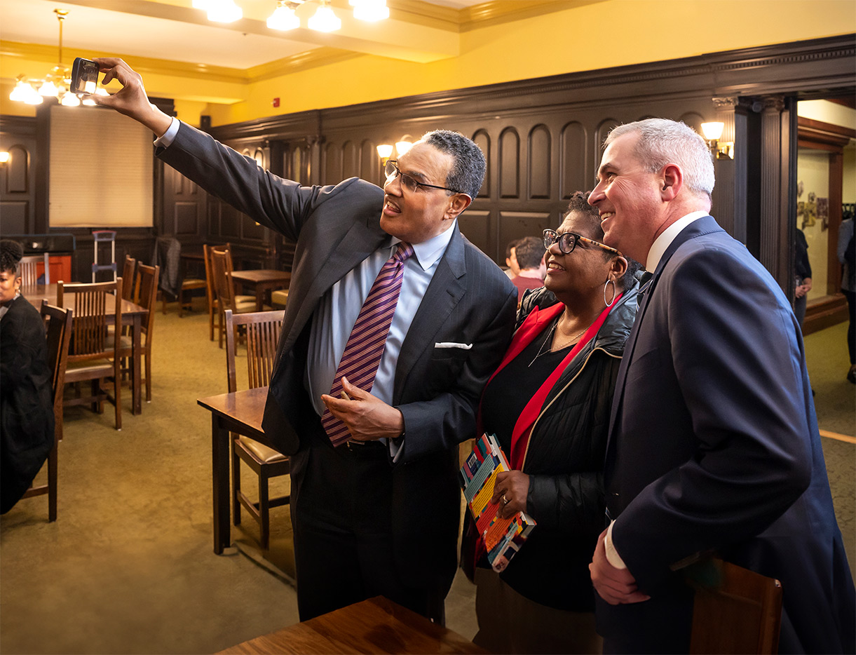President Terrence Sawyer, Freeman Hrabowski, III, and Cheryl Moore-Thomas taking a selfie
