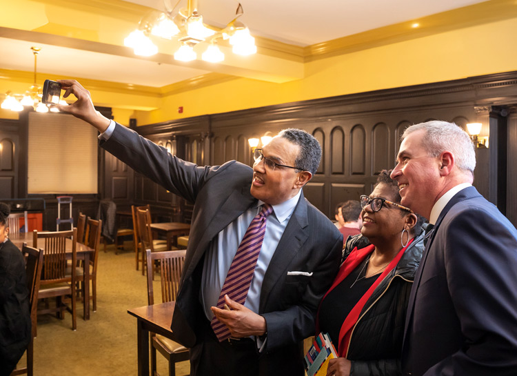 President Terrence Sawyer, Freeman Hrabowski, III, and Cheryl Moore-Thomas taking a selfie