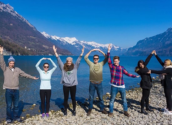 Students spelling out Loyola while studying abroad
