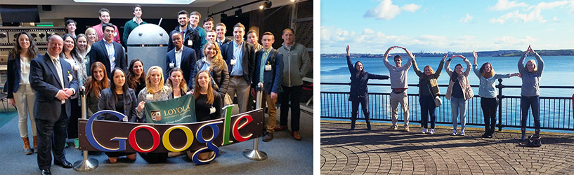 Collage of students on the Ireland Study Tour visiting Google and cities outside Dublin