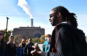 Tour guide and representative from Energy Justice Network, Dante Swinton
