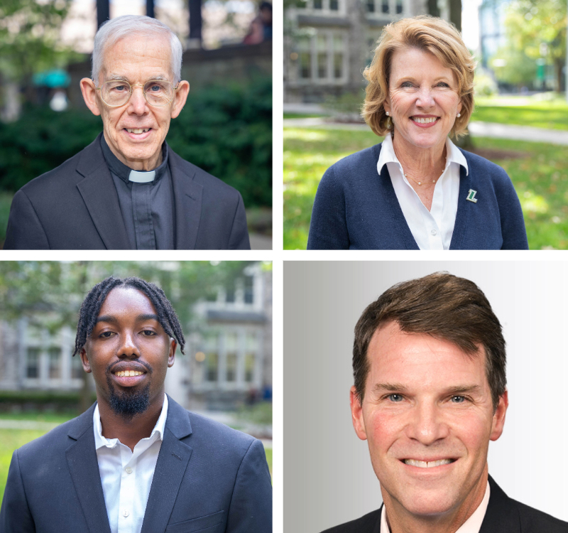 New trustees clockwise from top left: Rev. Michael McFarland, S.J., Gail Cunningham, M.D., Jeff Nattans, ’89, Daelin Cook, ’23