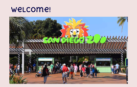 Screen shot of the San Diego Zoo Web site with a picture of the entrance and the words San Diego Zoo