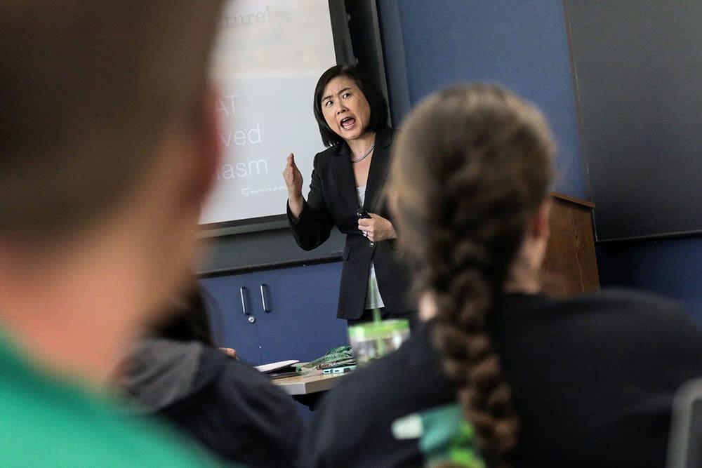 Marie Yeh, Ph.D., associate professor of marketing, draws on her students’ ambitions—in her courses and in their own lives—to make meaningful connections in her classroom.