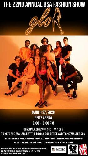 2020 flyer featuring the cast posing under a bright orange hue.