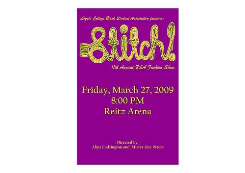 2009 flyer with purple background with title 'stitch' spelled out in string 